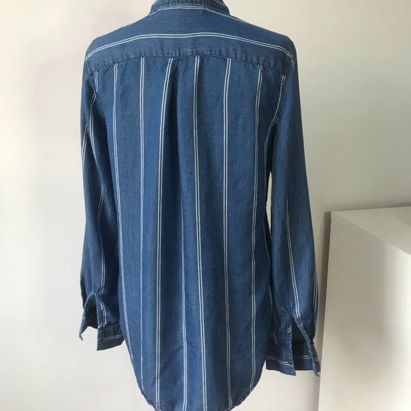 Blue White Striped Button Down Blouse - Picture 4 of 8